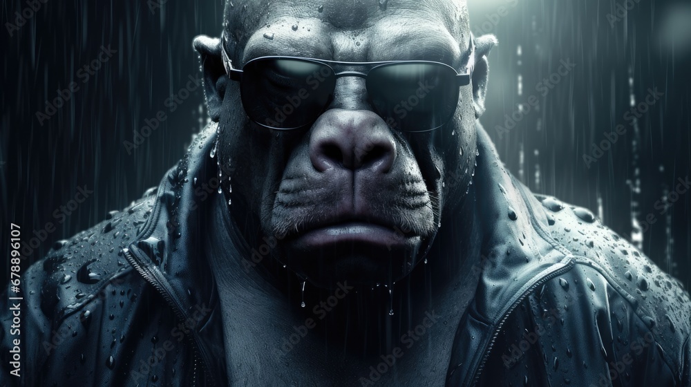 Hippopotamus in glasses close-up. Anthopomorphic image. A fictional character for advertising and marketing. A character for graphic design. Hippopotamus in glasses close-up. Anthopomorphic image. A fictional character for advertising and marketing. A character for graphic design.