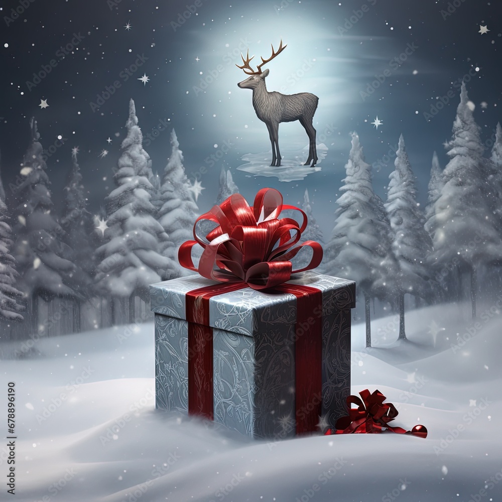 christmas reindeer with box