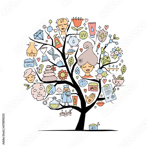 Cosmetology health and Skin care. Art tree for your design