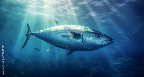 Fishing in the sea. tuna fish underwater view. Generative AI © VSzili