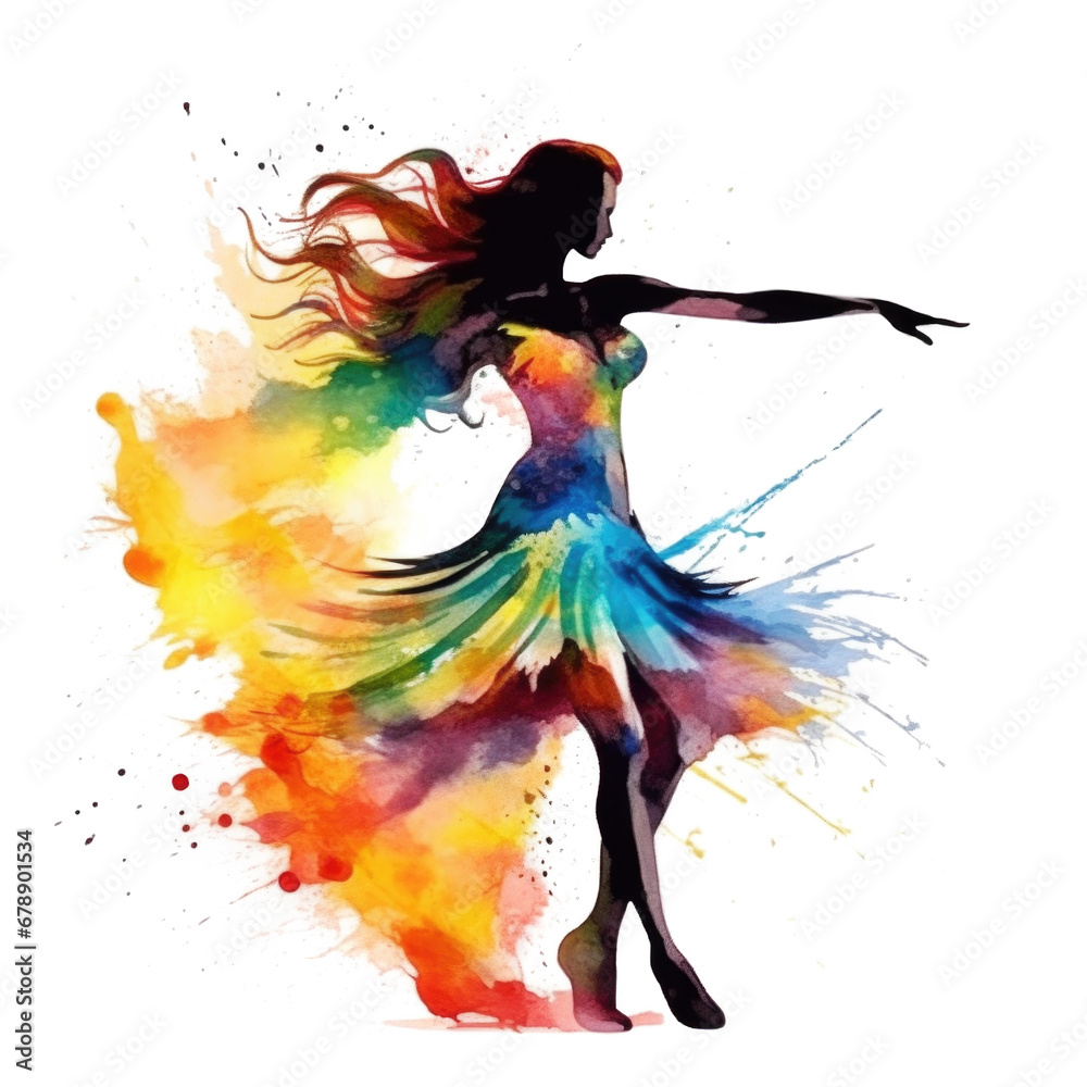 Fototapeta premium Dancing Woman Colorful Graphic on White Background
