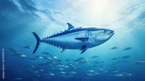 Giant Bluefin Tuna Fish Swimming in Ocean Sea Water © Asad