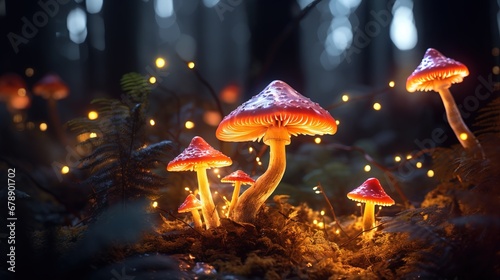 Glowing Mushrooms in a Forest