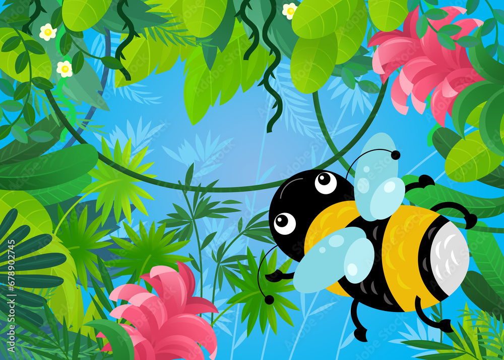 Fototapeta premium cartoon scene with forest and animal creature insect bee illustration for children