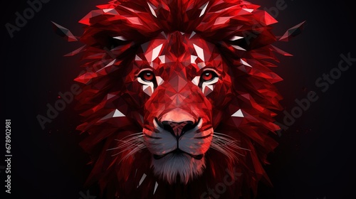 Large Male Lion Red Polygon Shape Art