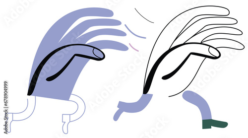 Set of hand drawing linear art or sketch. Hands, wrists or palms  and hand gestures. Hand characters.  Vector isolated on white background  
