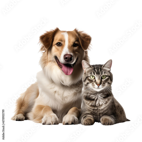 portrait of a happy dog and a cat  full body  isolated on white