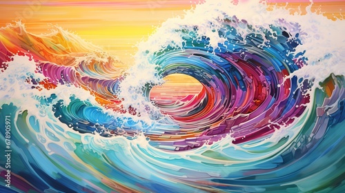 Bright Multicolored Wave Paintbrush Drawing