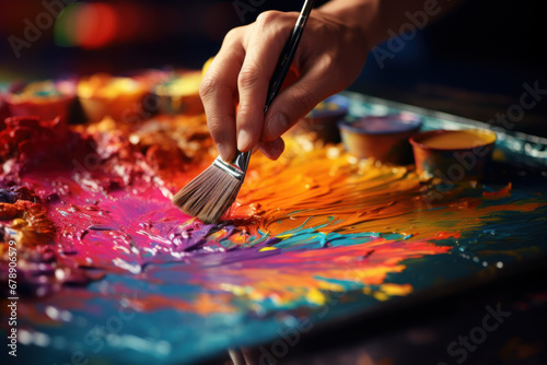 An artist captured mid-stroke, the pastel palette mirroring the creativity flowing from the paintbrush. Concept of artistic expression and the beauty of creation. Generative Ai.