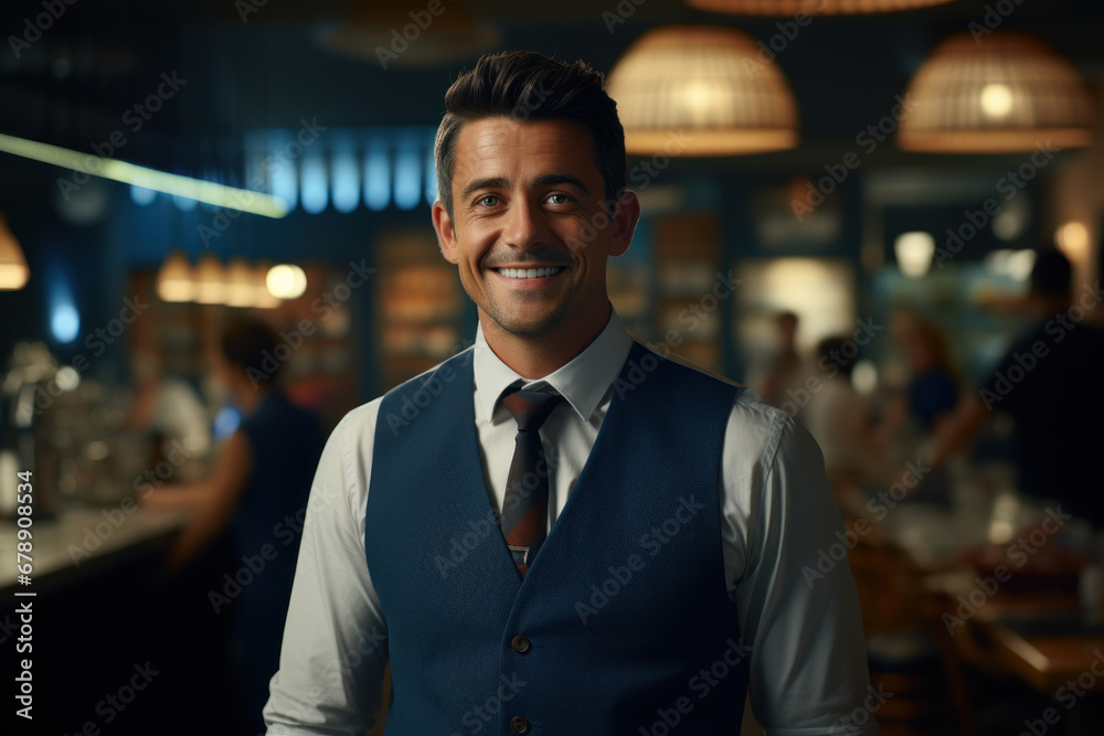 A smiling and attractive salesman or cashier is dedicated to serving customers efficiently and cheerfully. Generative Ai. A smiling and attractive salesman or cashier is dedicated to serving customers efficiently and cheerfully. Generative Ai.