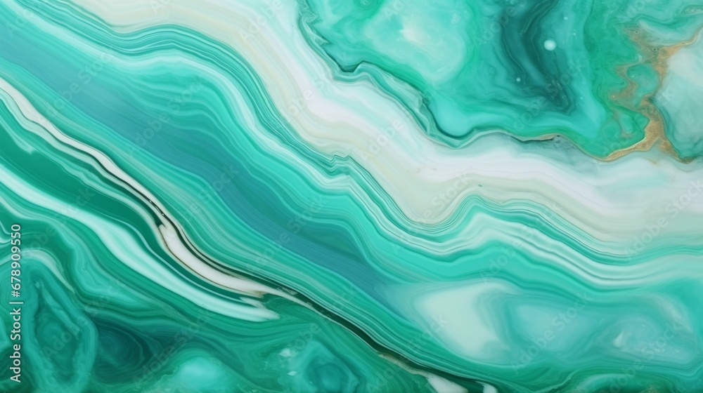 Mint Marble with Malachite Horizontal Background. Abstract stone texture backdrop. Bright natural material Surface. AI Generated Photorealistic Illustration.