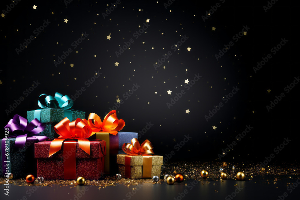 Colorful gift boxes with bows. sequins, shine, glitters, vibrant colors. The concept of Christmas and New Year, joy and happiness. Colorful gift boxes with bows. sequins, shine, glitters, vibrant colors. The concept of Christmas and New Year, joy and happiness.