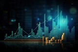 Futuristic city background with glowing graphs and charts. Trading Concept .Stock market or forex trading graph and chart investment growth.