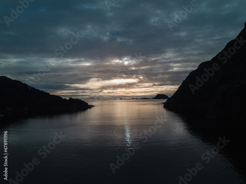 Sunset view through fjords in Norway