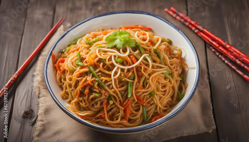 Schezwan Noodles or vegetable Hakka Noodles photo