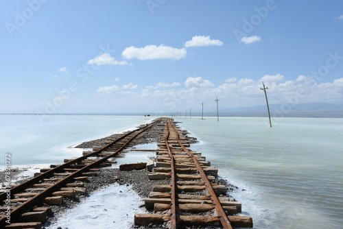 Old railroad in Chaka Salt Lake, Ulan County, China photo