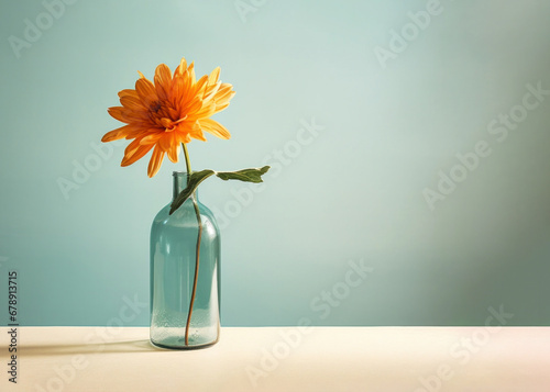Freshly picked blooming flower in a glass vase, capturing the spirit of spring with warm and gentle colors. © Popovo
