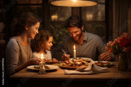 A family enjoying a homemade Valentine s Day dinner  reinforcing the importance of familial love and togetherness. Generative Ai.