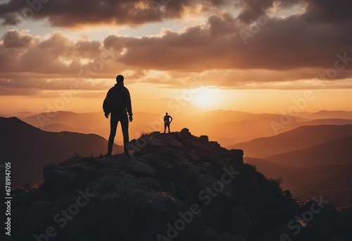 A person standing on top of a mountain at sunset image