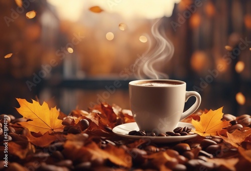 Autumn cozy background with coffee Illustration