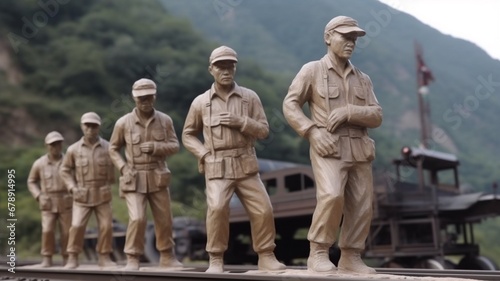 Sculpture style full body a group of railway worker Ai generated art