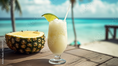 Fototapeta Naklejka Na Ścianę i Meble -  Pina Colada on the beach AI generated