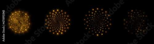 Abstract spiral golden round shape background. Light effect. Vector