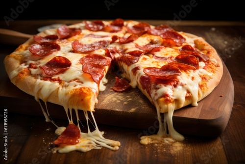 Hot pepperoni pizza with melting mozzarella cheese