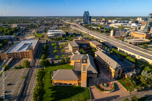 Aerial view of Grand Valley state university campus in Grand Rapids, Michigan.