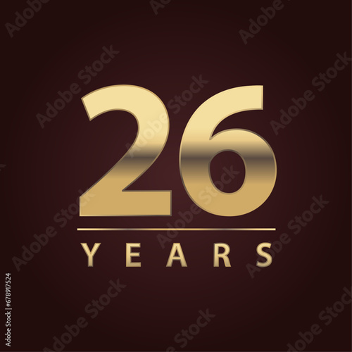 26 years for celebration events, anniversary, commemorative date. twenty six years gold logo
