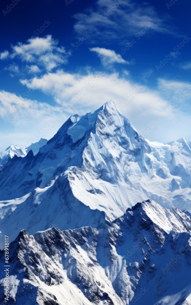 Beautiful winter mountains panorama with snow covered peaks