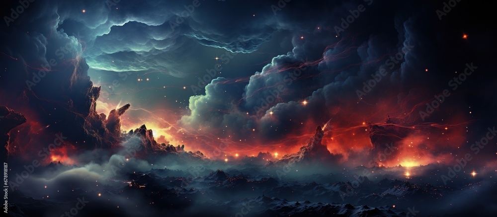 Night landscape with clouds and stars.