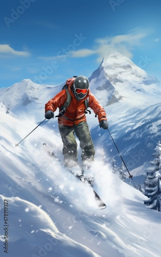 Skier skiing in the mountains.
