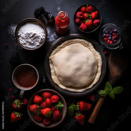 Ingredients for Classic Strawberry Galette  Recipe for classic strawberry galette  Sweet and juicy berries wrapped in homemade buttery pastry  only the preparation.