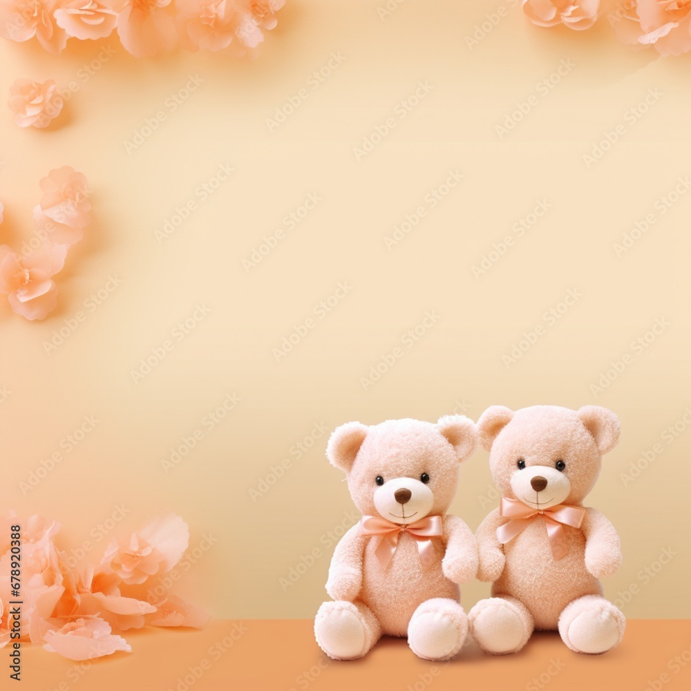 pastel orange background template with 2 teddy bears, AIgenerated pastel orange background template with 2 teddy bears, AIgenerated