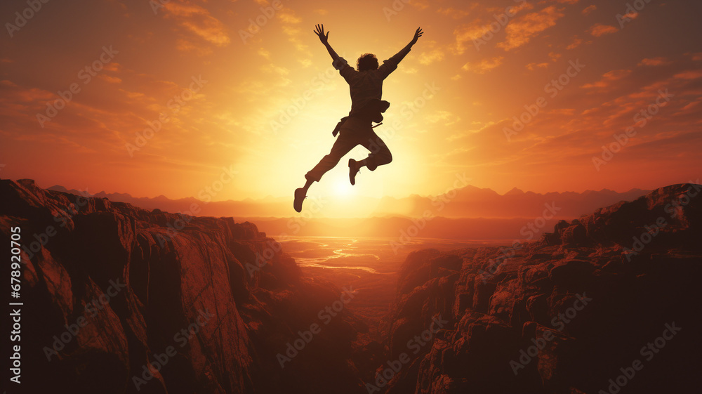 silhouette of person jumping celebrating victory