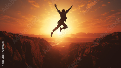 silhouette of person jumping celebrating victory