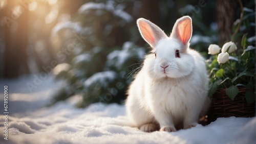 white rabbit in the snow