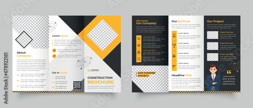 Construction business trifold brochure template design, building construction tri-fold photo