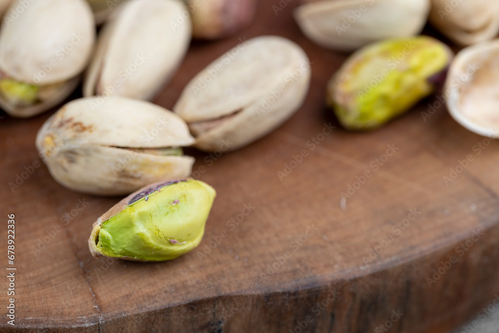 dry salted pistachios close-up, pistachio nuts