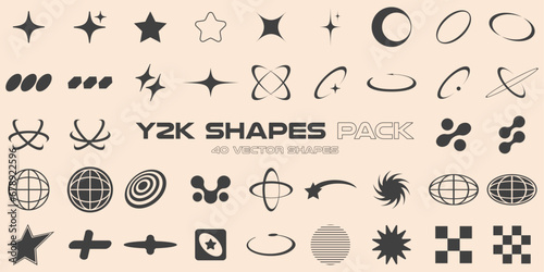 Abstract geometric objects collection. Retro futuristic Y2K elements and symbols set. Banners, posters, cards, stickers template. Vector illustration.