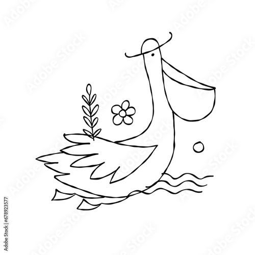Funny pelican character isolated on white for your design. Colouring page