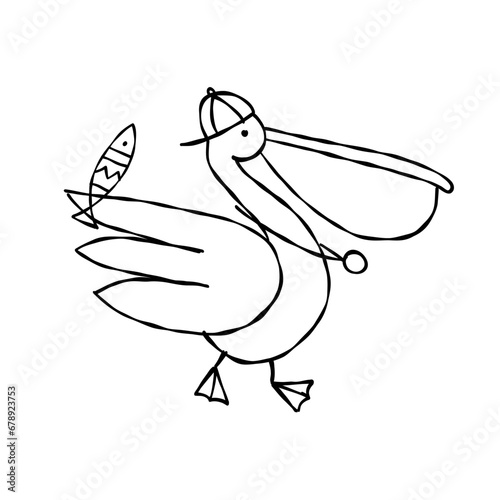 Funny pelican character isolated on white for your design. Colouring page