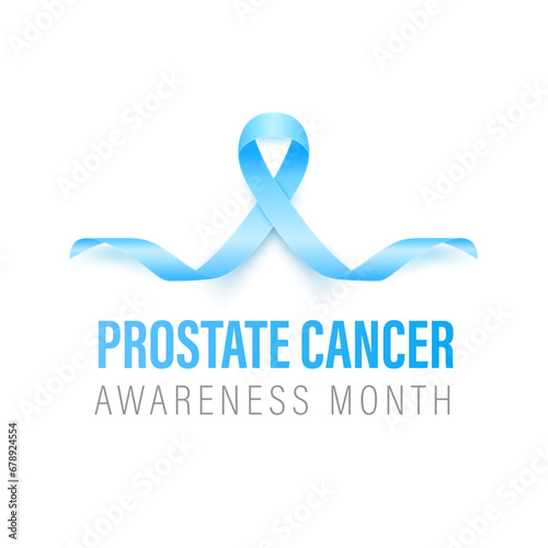 Prostate Cancer Banner, Card, Placard with Vector 3d Realistic Blue Ribbon on White Background. Prostate Cancer Awareness Month Symbol Closeup, September. World Prostate Cancer Day Concept