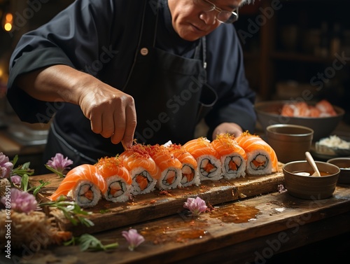 Chef preparing Sushi.