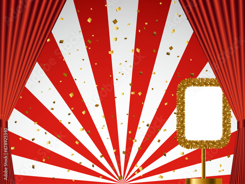 縦モール付き看板、カーテン、後光下1