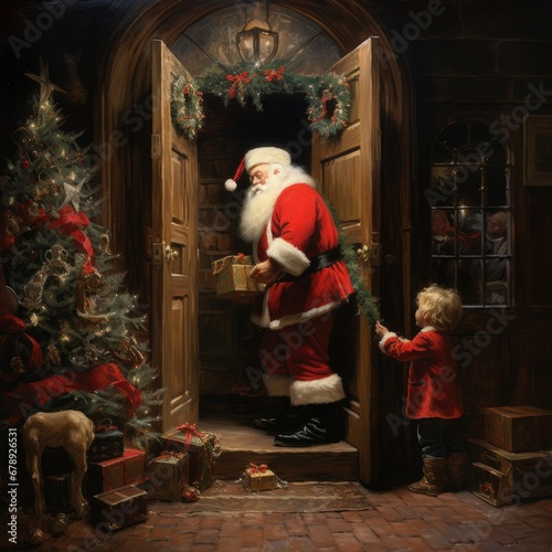 Victorian Christmas Magic: Santa's Gift-Giving Scene © Arnolt