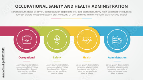 osha The Occupational Safety and Health Administration template infographic concept for slide presentation with circle whistle shape horizontal 4 point list with flat style photo