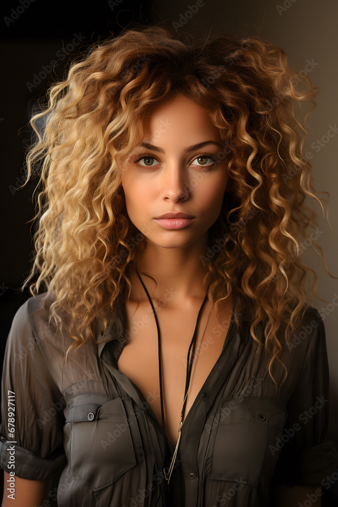 Portrait of a Stunning Young Woman with Venetian Blonde Curly Hair - AI Generated Image Portrait of a Stunning Young Woman with Venetian Blonde Curly Hair - AI Generated Image
