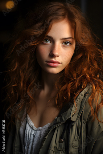 Portrait of a Stunning Young Woman with Venetian Blonde Curly Hair - AI Generated Image